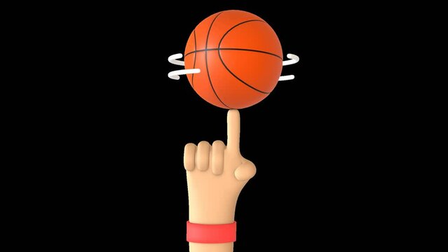 A basketball spins on a finger in 3D on a transparent background