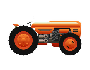 orange 1940's tractor isolated on white, vector illustration
