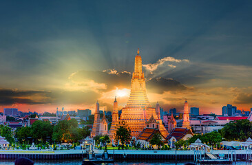 Wat Arun Temple at sunset in bangkok Thailand. Wat Arun is a Buddhist temple in Bangkok Yai...