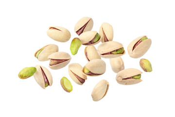 Pistachio floating in the air isolated on a white background.