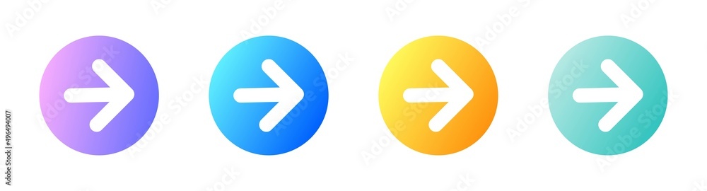 Poster arrows icon in circle with gradient colours. arrow icon set for forward click buttons.