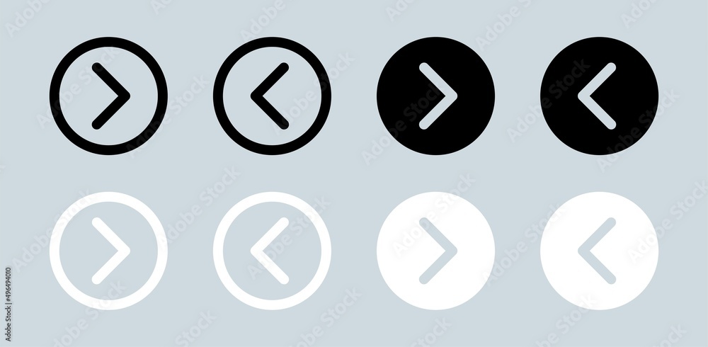 Poster arrows icon in circle with black and white colours. arrow icon set for forward click buttons.