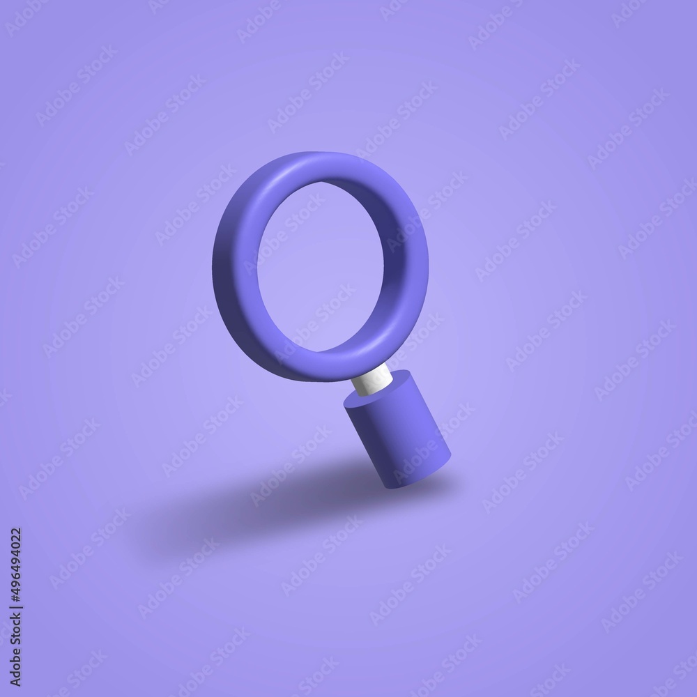 Poster realistic 3d search sign. magnifying symbol in three dimensional style.