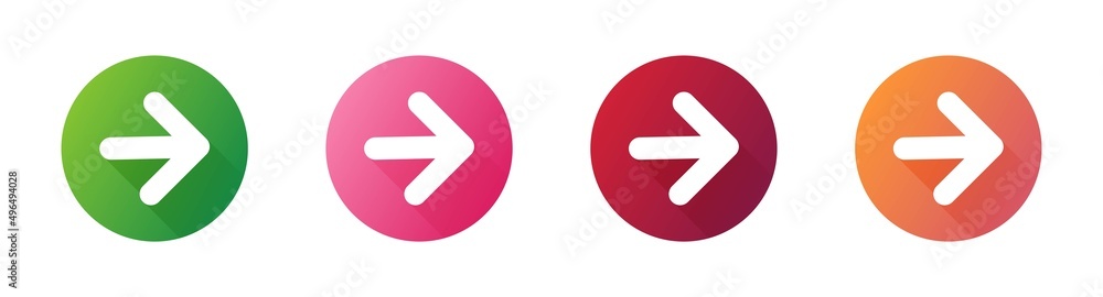 Poster arrow icon set for forward click buttons. arrows symbol with shadow.