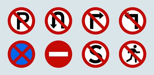 Creative vector illustration of road warning sign isolated. Prohibition signs set.