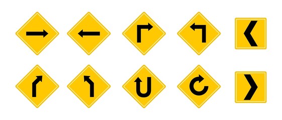 Set of yellow road sign and traffic sign. Vector illustration.