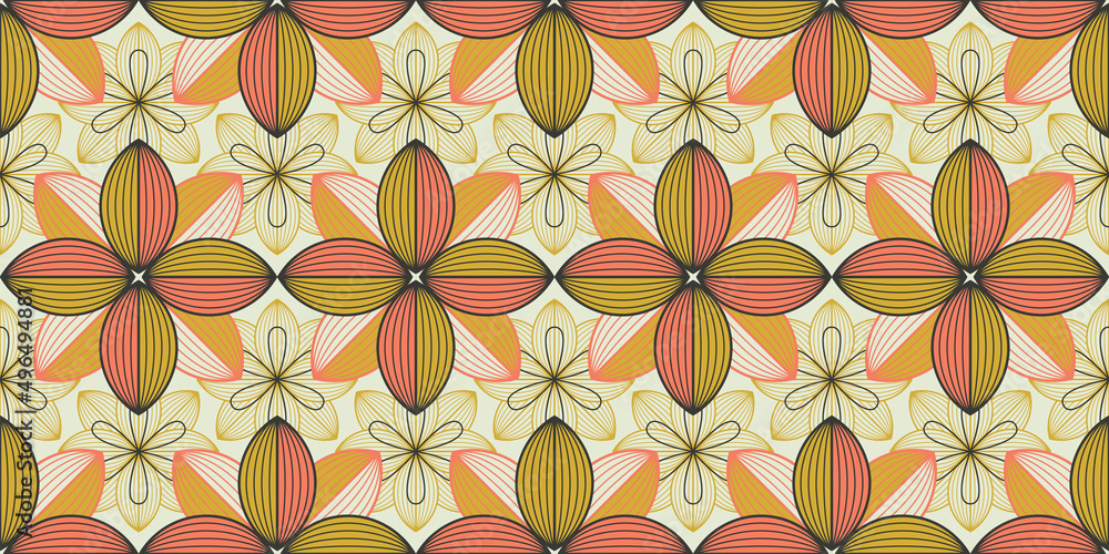 Wall mural minimal flowers texture seamless pattern. repeating simple geometrical shapes modern background.