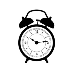 Alarm Clock Silhouette Black and White Illustration Icon on Isolated White Background Suitable for Measuring Device, Alert, Time Icon