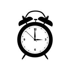 Alarm Clock Silhouette Black and White Illustration Icon on Isolated White Background Suitable for Measuring Device, Alert, Time Icon