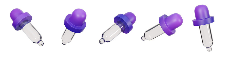 Mini ampoules isolated on white background. Cosmetic pipette. 3d render.