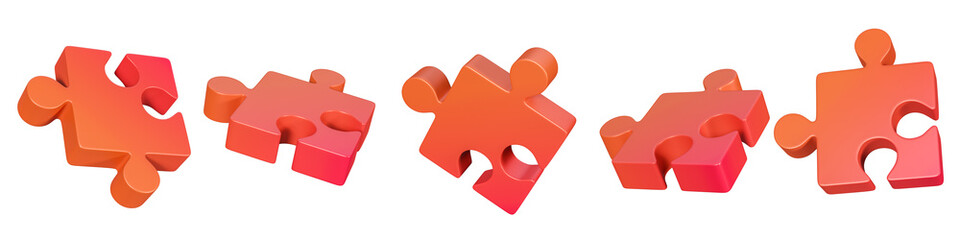 3d puzzle pieces isolated on a white background. 5 different angle  icons for website or mobile app. 3d rendering. © LAYHONG