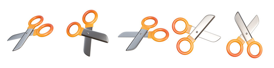 3d scissors icon isolated on a white background. 5 different angle  icons for website or mobile app. 3d rendering. - obrazy, fototapety, plakaty