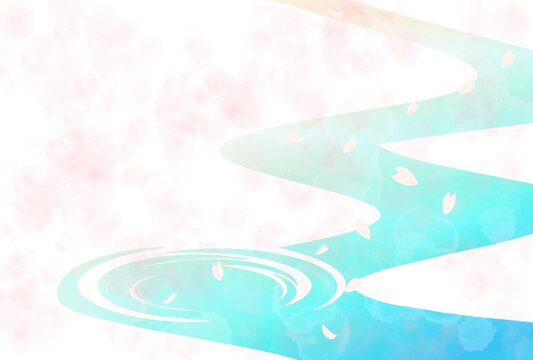 桜の花びら　川のせせらぎ　水面　波紋　春イメージの淡いテクスチャ背景