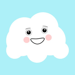 A funny cloud is flying across the sky. The character is cartoon.