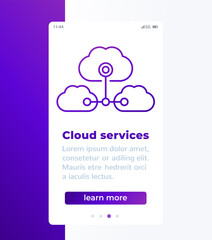 Cloud services, saas mobile banner with line icon