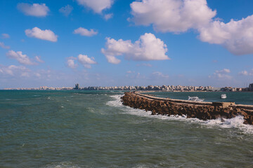 Panoramic View to the City of Alexandria with Citadel, Mediterranean Sea Embankment, Road, Streets...