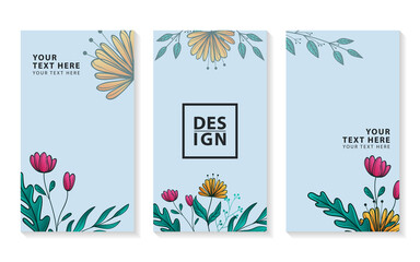 Set of social media feed stories background with  flowers.