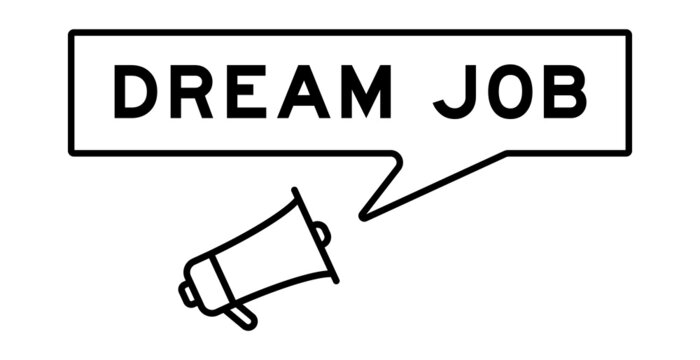 Megaphone icon with speech bubble in word dream job on white background