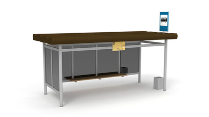 Old bus stop render on a white background. 3D rendering