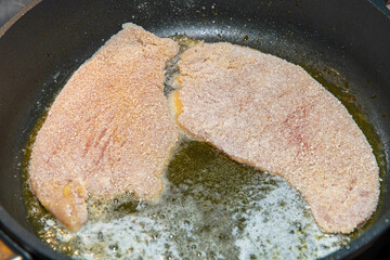 Turkey escalope breaded in breadcrumbs
