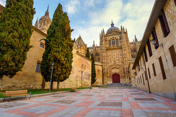 A mesmerizing shot of a facade of the Salamanca Cathedral in Spain