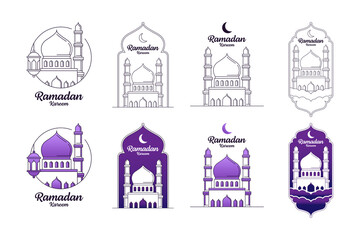 Fototapeta premium Ramadan kareem vector illustration monoline or line art style design collection