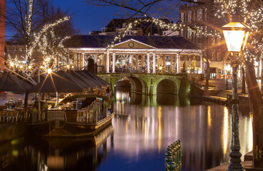 Old corn bridge in Leiden at sunset.