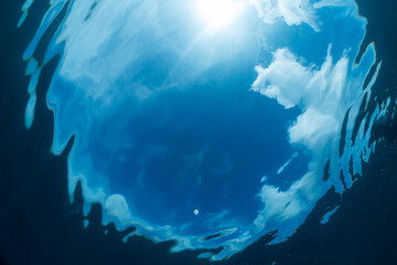 Underwater of tropical; sun rays passing through water. - 496498605