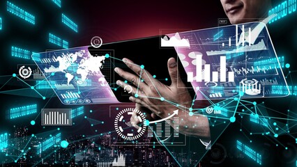 Big Data Technology for Business Finance Analytic conceptual. Modern graphic interface shows...