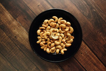 Golden brown fried Cashew nuts (Anacardium occidentale) from Wonogiri district, Central Java.