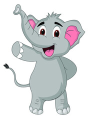 Cartoon Funny Elephant on White Background ,Vector Illustration