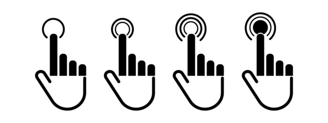 Cursor Hand icons.Click vector icons. Hand click button.Clicking cursor.Pointer click icon.Computer mouse click cursor.Hand pointer click icon.Clicking cursor.