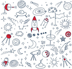 set of space doodle elements