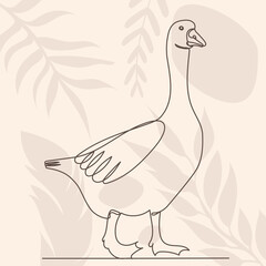 goose drawing by one continuous line, isolated