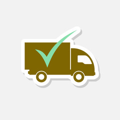 Delivery truck with check mark icon sticker