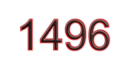 red 1496 number 3d effect white background