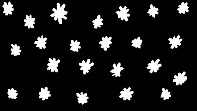 Hand Drawn Snow Flakes Falling Animation Loop Black Background