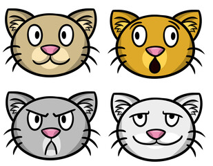 Collection of colorful cute cats, emotions of cats with different colors, muzzles of cats with different emotions