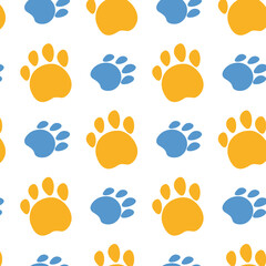 Fototapeta na wymiar Paws pattern. I love animals, my pet, my dog and cat. Desigh for pets fabric and textile. Simple composition. Print for textiles and posters of veterinary clinics. Silhouette of cute paws.
