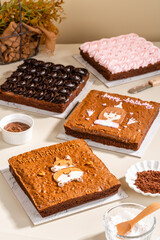 A chocolate brownie is a square or rectangular chocolate baked confection. it is a Homemade brownies with premium chocolate