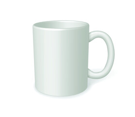 High detailed realistic white vector mug, ceramic cup for coffee or tea isolated on a white background.