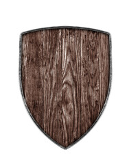 Old wooden shield isolated on white background