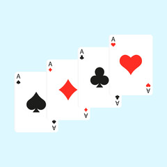 Four playing cards. Playing card suits icon set. Vector isolated on white.
