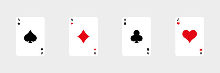 Four playing cards. Playing card suits icon set. Vector isolated on white.