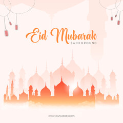  Eid Mubarak background design template. The Islamic background silhouette template for your graphic design works with space for text. background with mosque