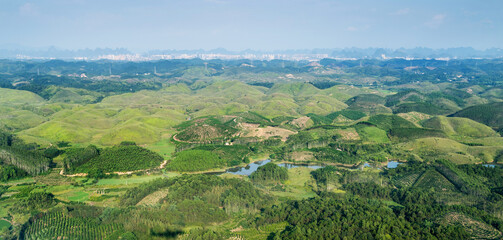 Aerial view over the rural landscape in guangxi China