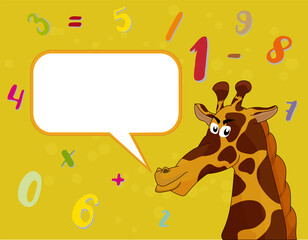 animal giraffe and speech bubble decorated with number, counting concept