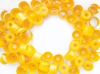 Plastic plugs on a white background, top view. Copy space.