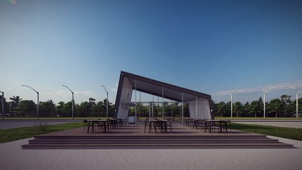 Table and chairs in Coffee shop or restaurant 3d illustration