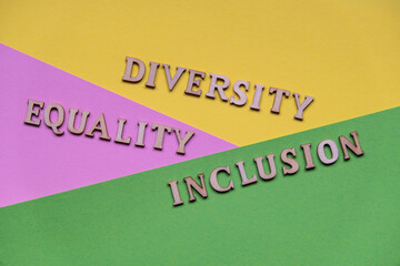 Message DIVERSITY INCLUSION EQUALITY. Motivational Words Quotes Concept. Colorful background....
